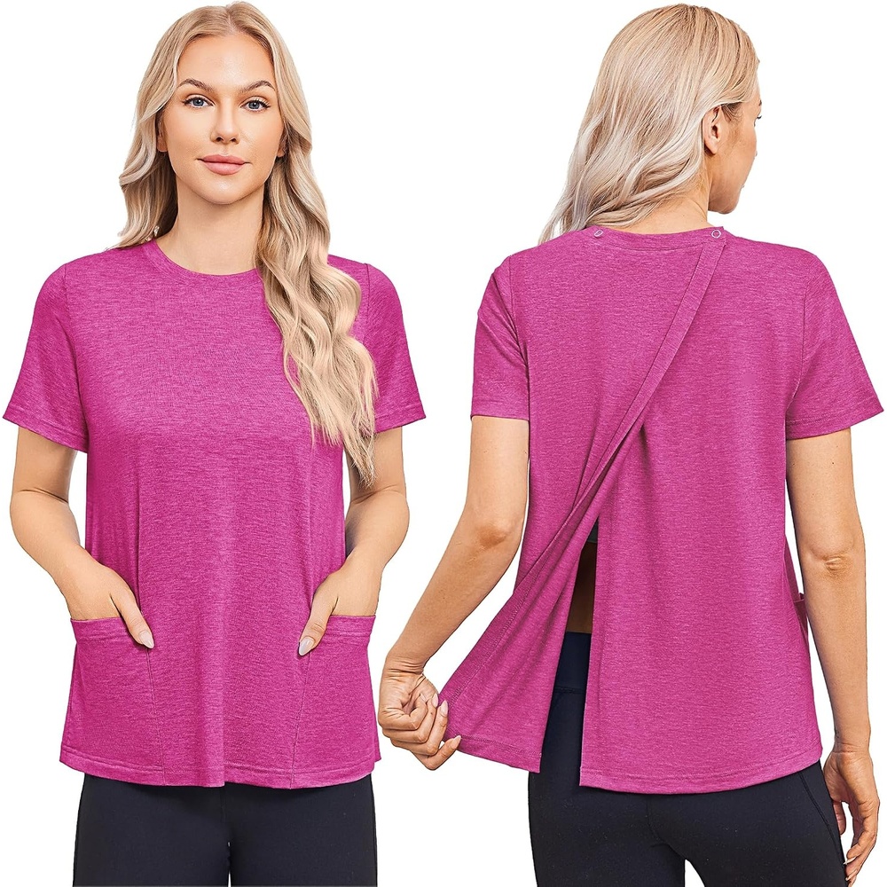 image:imageDeyeek Post Surgery Shirts for Women Tear Away Snap Open Back Hospital TopsRose Red
