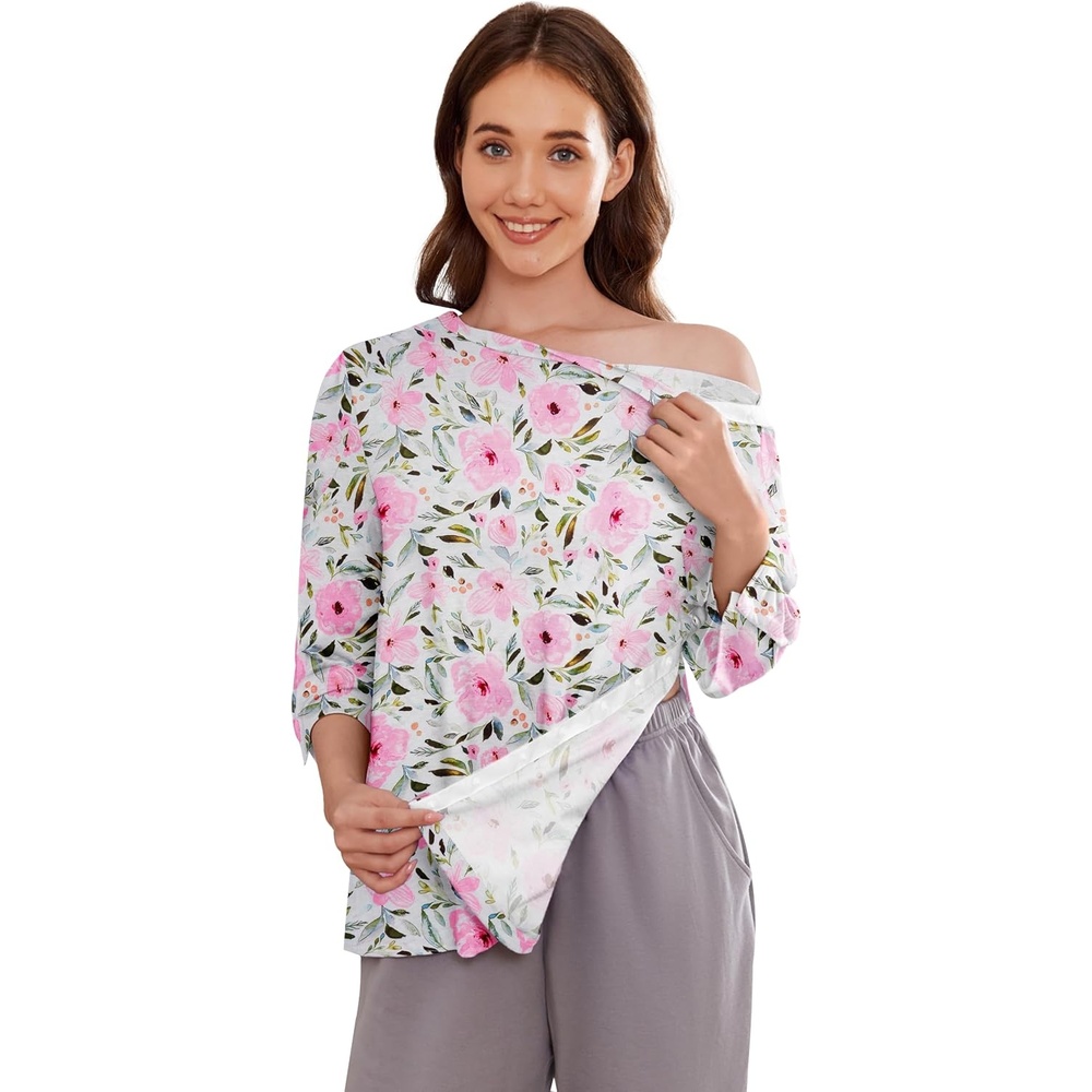 image:imageDeyeek Womens Post Shoulder Surgery Shirts Tear Away 34 Snap TopsPink Print