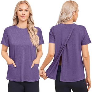 Deyeek Post Surgery Shirts for Women Tear Away Snap Open Back Hospital Tops(Purple)